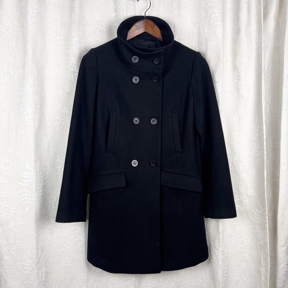 Uniqlo Wool Collection black double breasted stand collar coat midlength peacoat - Picture 1 of 11